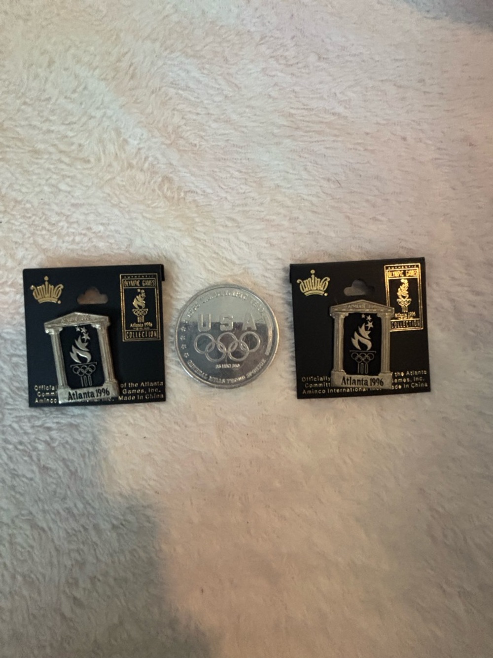 Olympic Games Pins Set of 3 1996 Atlanta Centennial Athens Torch Stars Aminco